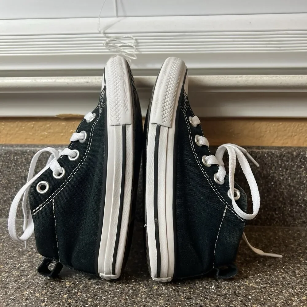 Converse All Star Kid Youth Sz 12 Black Canvas Sneaker Lace Up Mid Padded Tongue